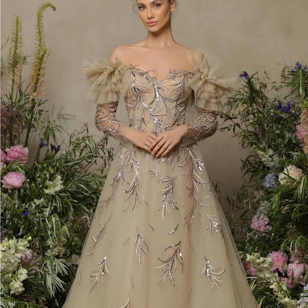 Elegant Designer Ice Blue Evening Gown, Feels Royal